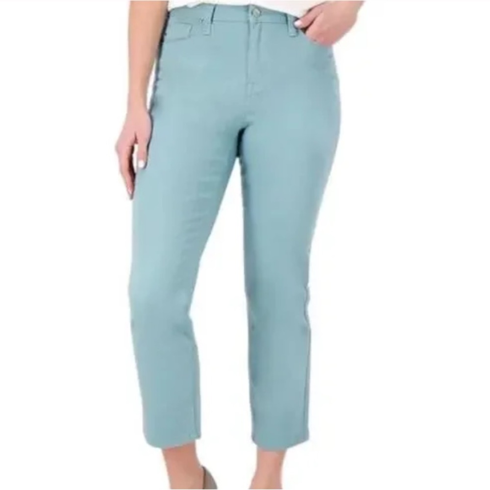 Laurie Felt Plus Sz 28WP Dusty Blue Wave Denim 5-Pocket Crop Straight Jeans NWT